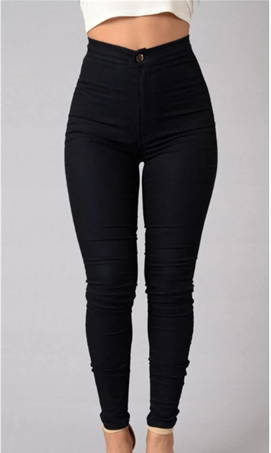 Женские уютные скинни джинсы Casual High Waisted Stretch Slim Denim Solid Color — фото 2