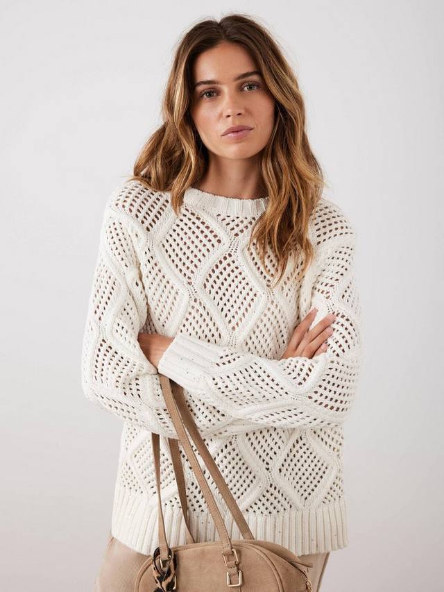 

Джемпер с пайетками и ажурной вязкой Mint Velvet, White Ivory