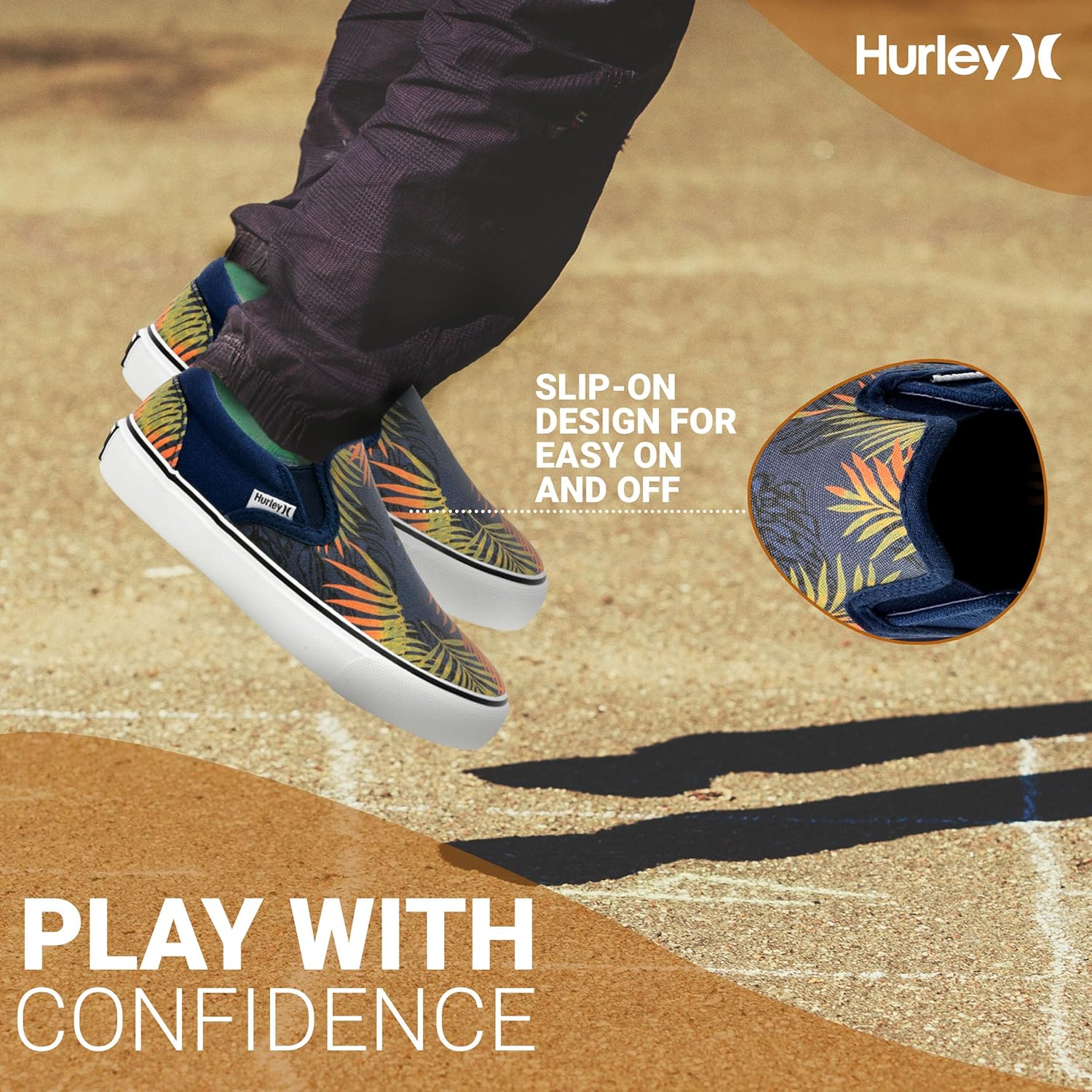 Детские слипоны Hurley из холщовой ткани - низкие кеды для скейтбординга для детей, спортивная обувь для мальчиков и девочек, повседневные кроссовки, синий — фото 2