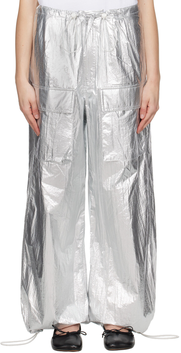 

Серебряные брюки из тайвека Mm6 Maison Margiela