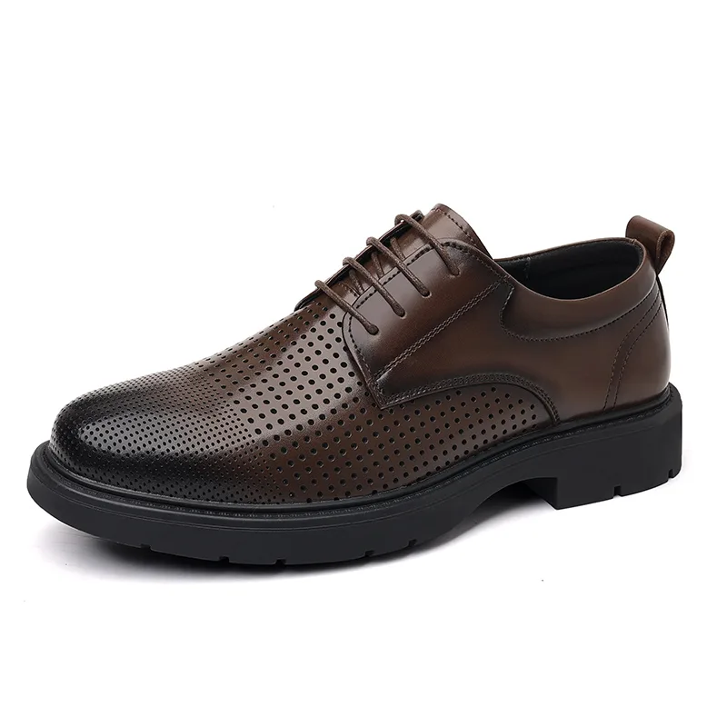 Повседневные кожаные туфли мужские low top Shanpijiang, Brown Cut-Out
