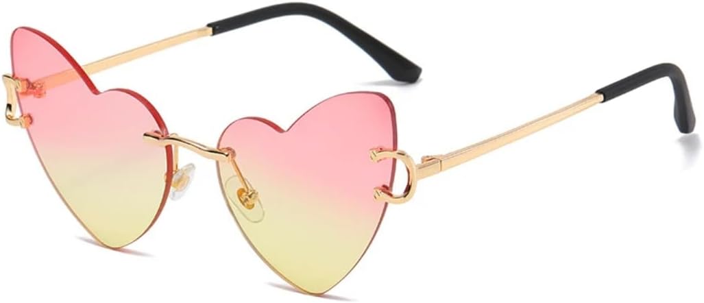 

Роскошные металлические солнцезащитные очки в форме сердца без оправы для женщин и мужчин, модные, для путешествий и вечеринок, с защитой от УФ-излучения UV400 TVTBBVV, Gold Pink Yellow