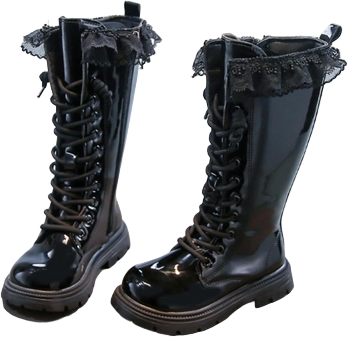 

Детские зимние ботинки для девочек до середины икры, вязаные, с флисовой подкладкой, высокие до колена, с боковой молнией, модные панк-башмачки из кожи, для детей 3-12 лет Generic, 09-Black