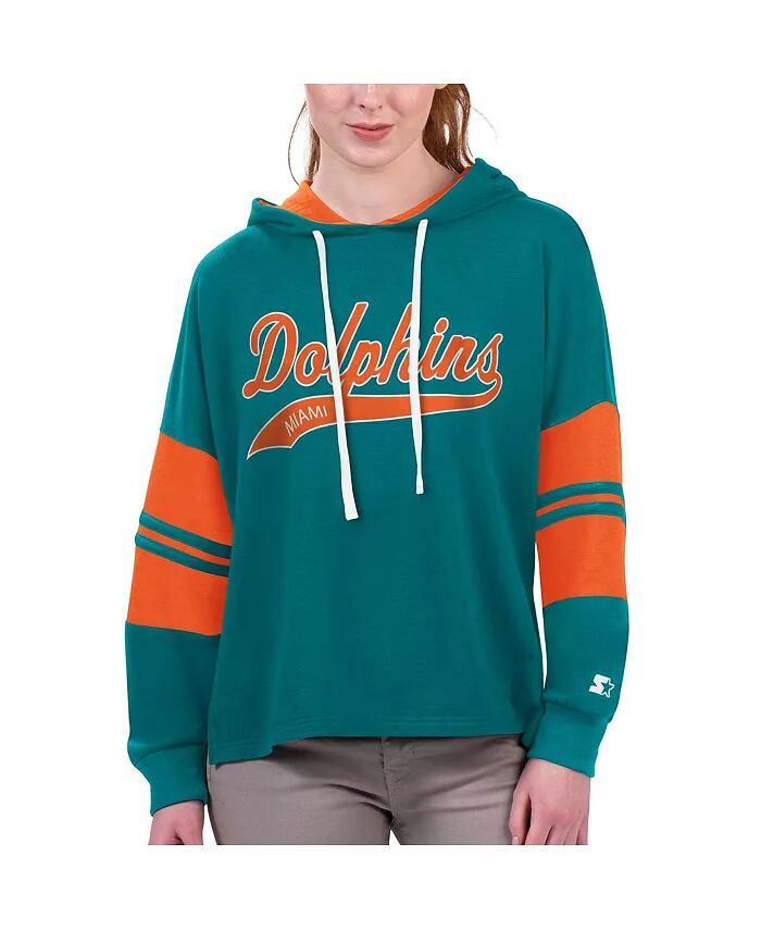 

Женская футболка с капюшоном Aqua Miami Dolphins Bump And Run с длинным рукавом Starter