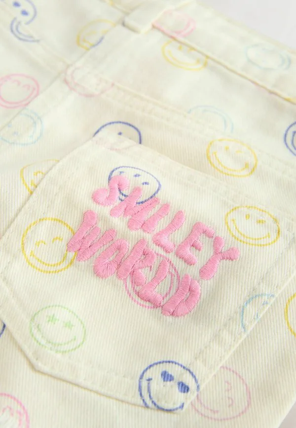 Джинсовые шорты стандартной длины с бахромой по краю Next, Ecru Multicolour Smiley World — фото 3