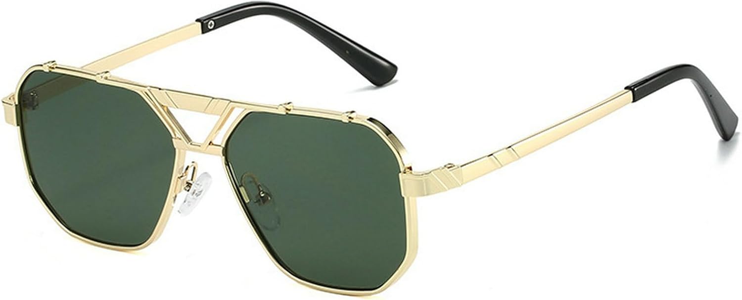 

Винтажные металлические солнцезащитные очки с двойной перемычкой, квадратной формы, для женщин, класса люкс, защита от ультрафиолета UV400, для мужчин, темно-зеленые солнцезащитные очки mincl, Green