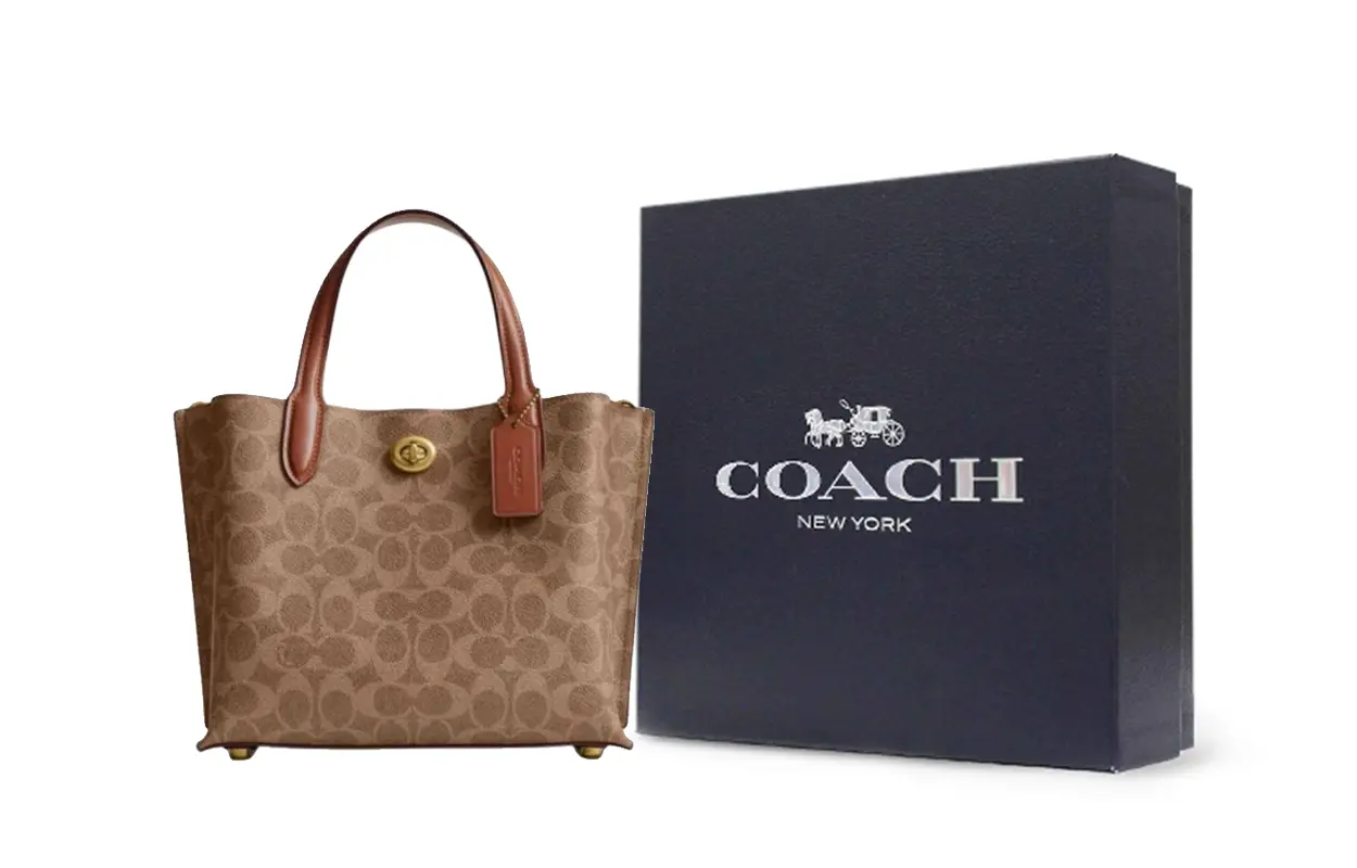 

COACH Искусственная кожаная сумка тоут шоппер через плечо дамская среднего размера коричневая желтая карамельная