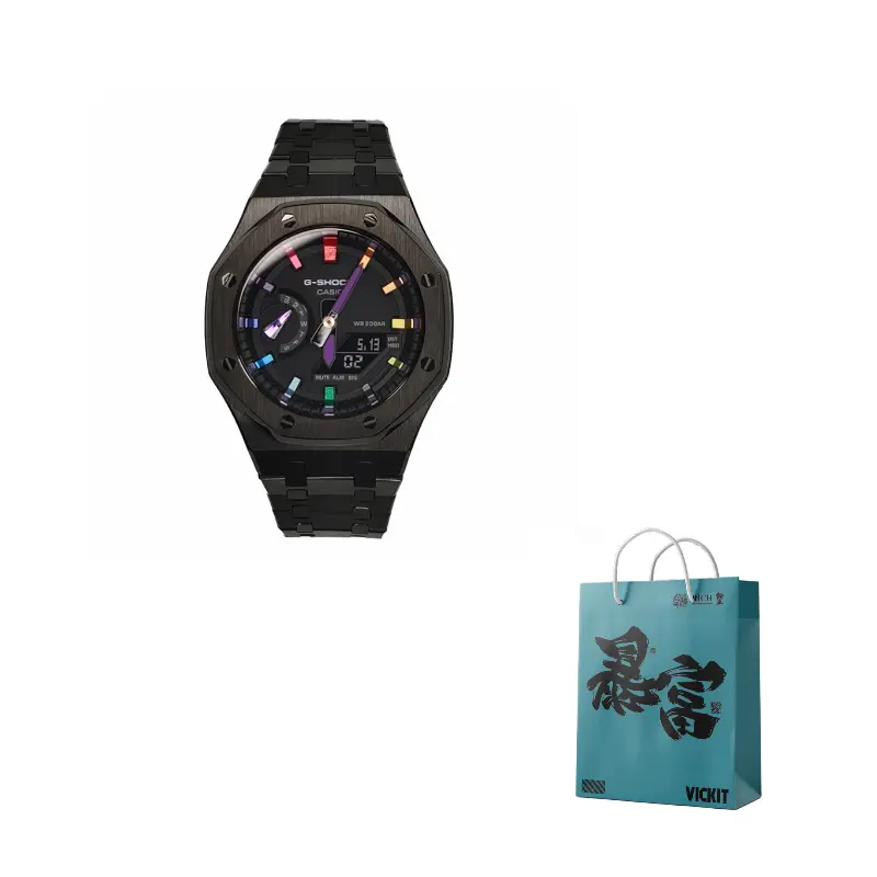 

CASIO Часы Men Liquid Crystal/Analog Dual Display Series 44mm Black Watch, Black Steel Rainbow Purple