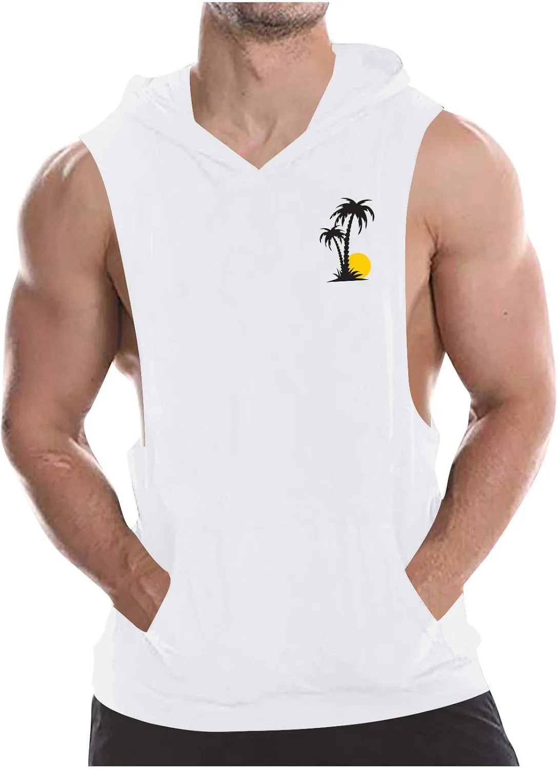 

Мужская безрукавка с капюшоном и гавайским принтом