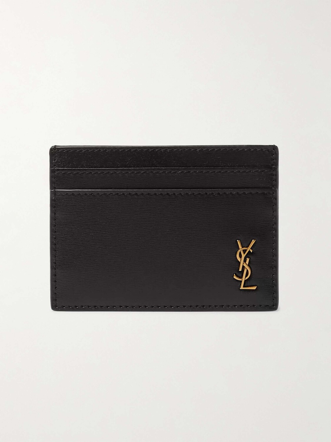 

Кожаный картхолдер с аппликацией логотипа SAINT LAURENT, черный
