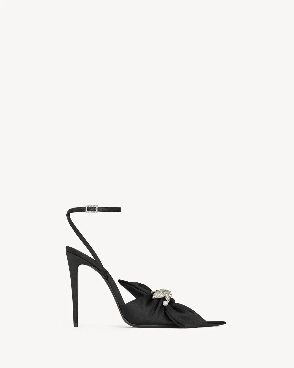 Босоножки DOVE из сатинового крепа с украшением из страз SAINT LAURENT, черный