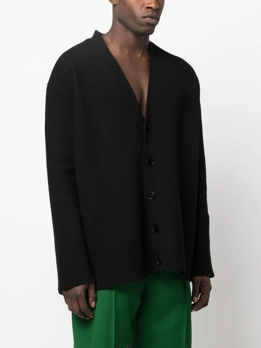 Шерстяной кардиган с V-образным вырезом JIL SANDER, черный — фото 3
