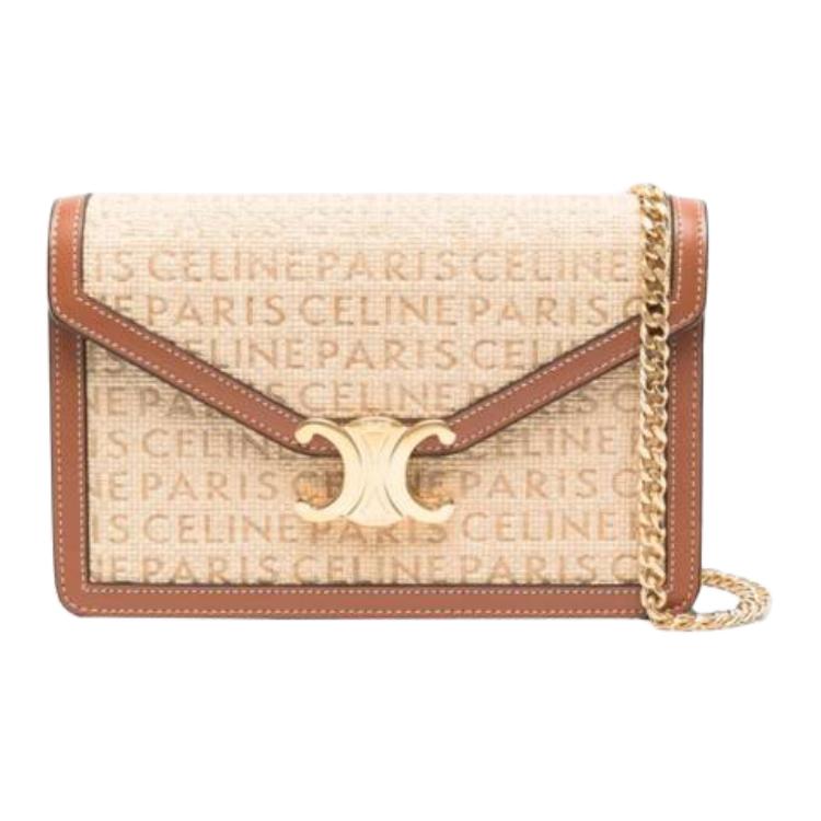 

CELINE Рафия с телячьей кожей сумка кроссбоди через плечо женская натуральный и коричневый умбра