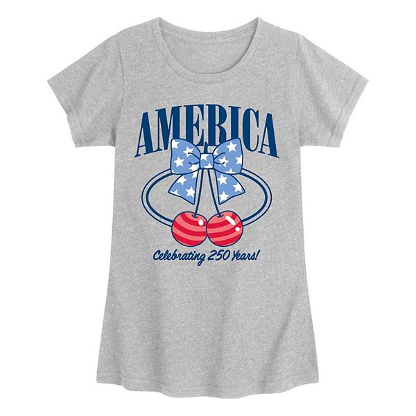 

Футболка с принтом America 250, лук и вишни для девочек 7-16 лет Licensed Character, Heather Gray