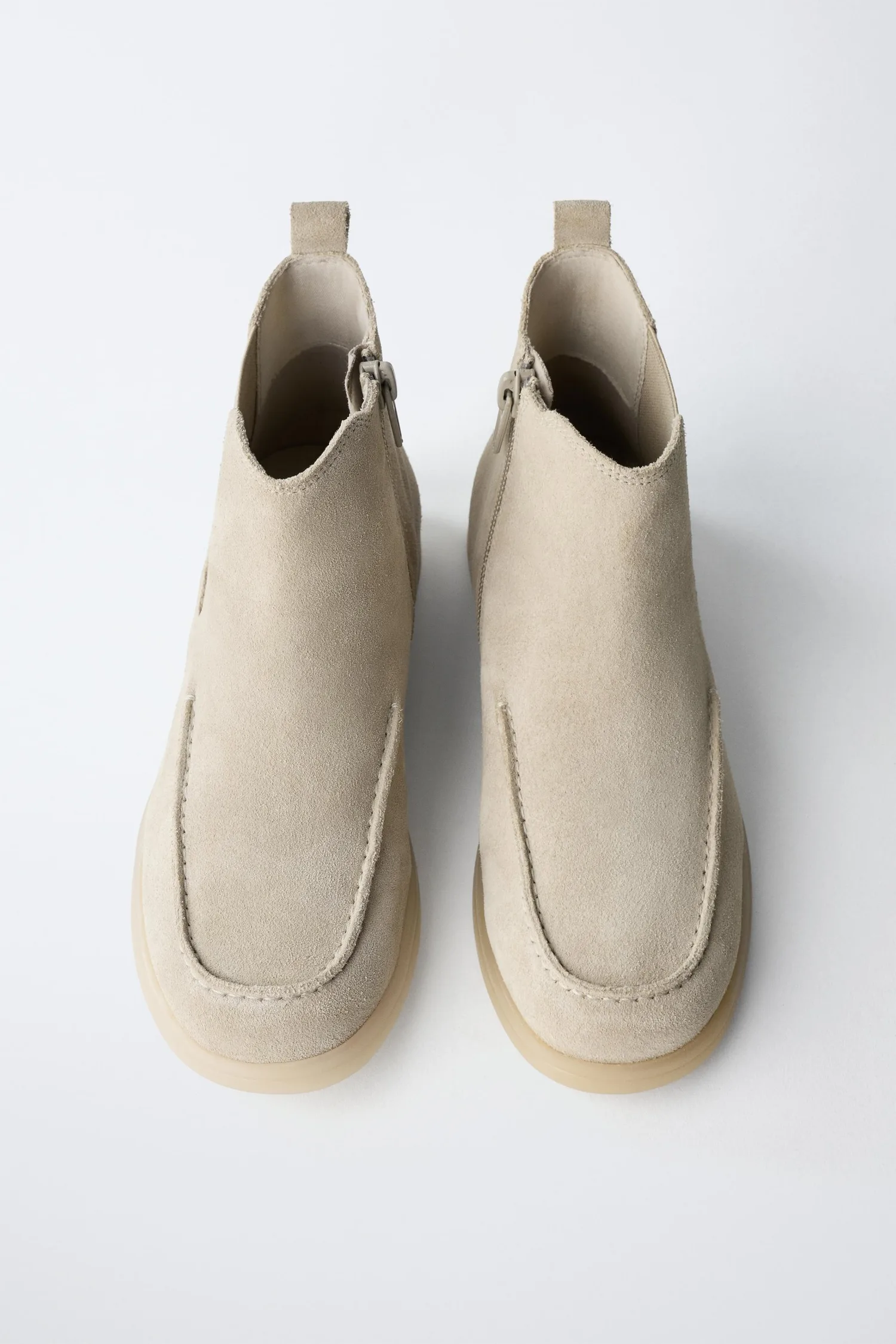 Кожаные сапоги до щиколотки Zara, экрю/белый — фото 4