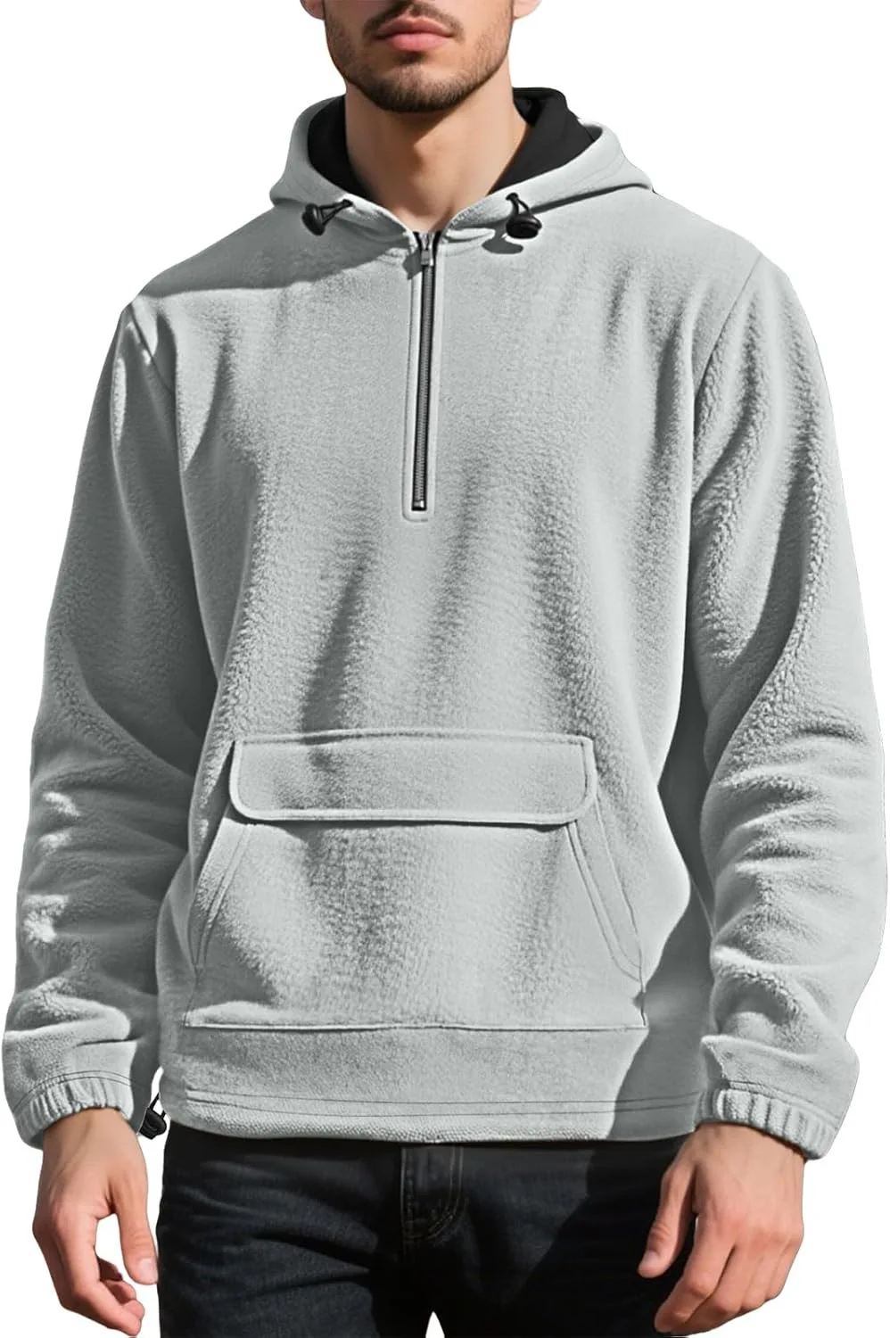 

Толстовка-полузип для мужчин Casual Sherpa Fleece с капюшоном и карманами