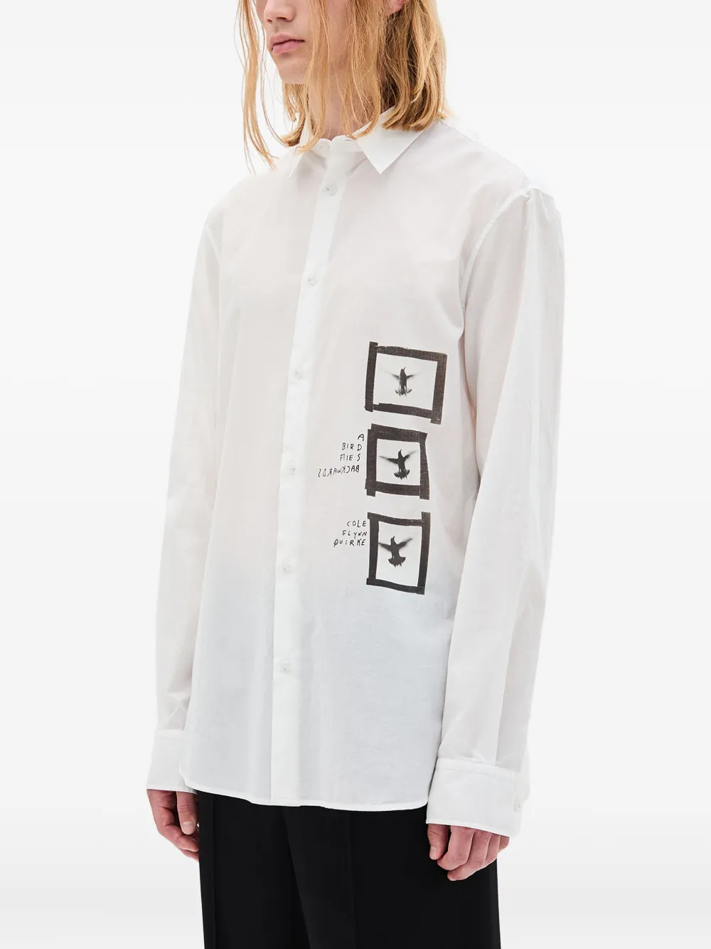 

Рубашка из хлопка с узором "голуби" Ann Demeulemeester, белый