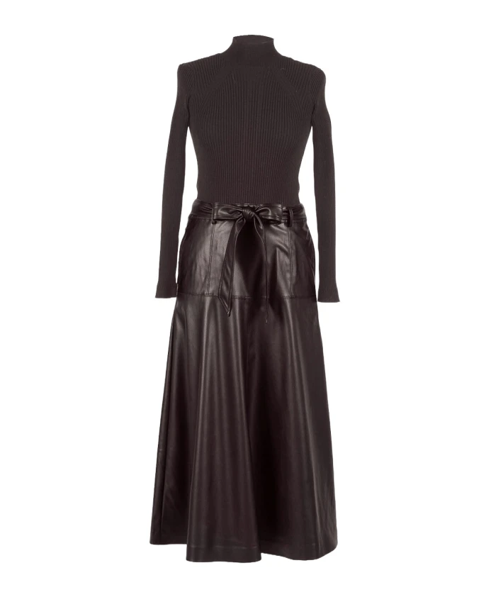 

Коричневое длинное платье с отделкой из искусственной кожи Twinset, коричневый