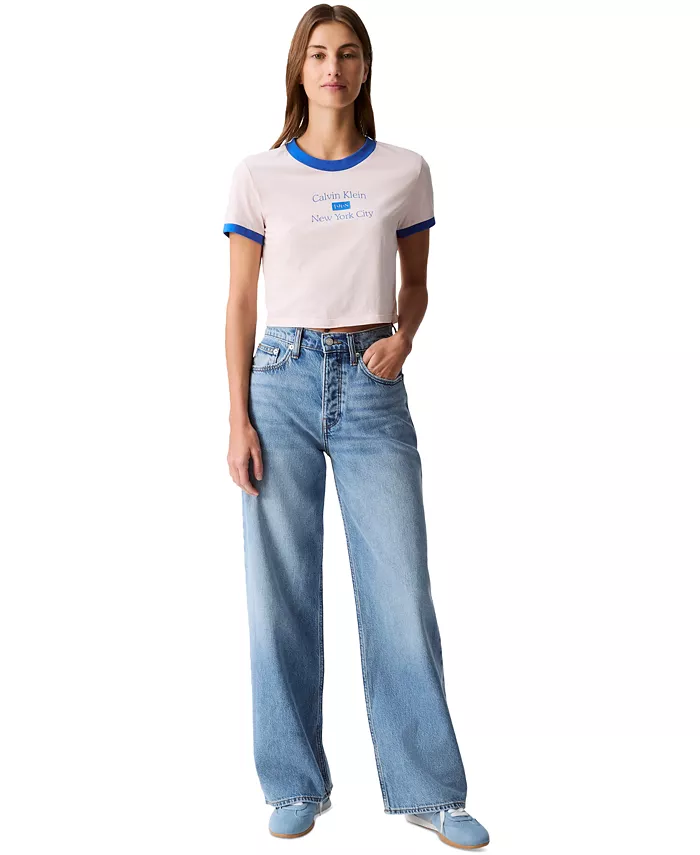 

Женские джинсы с высокой посадкой и широкими штанинами Calvin Klein Jeans, синий