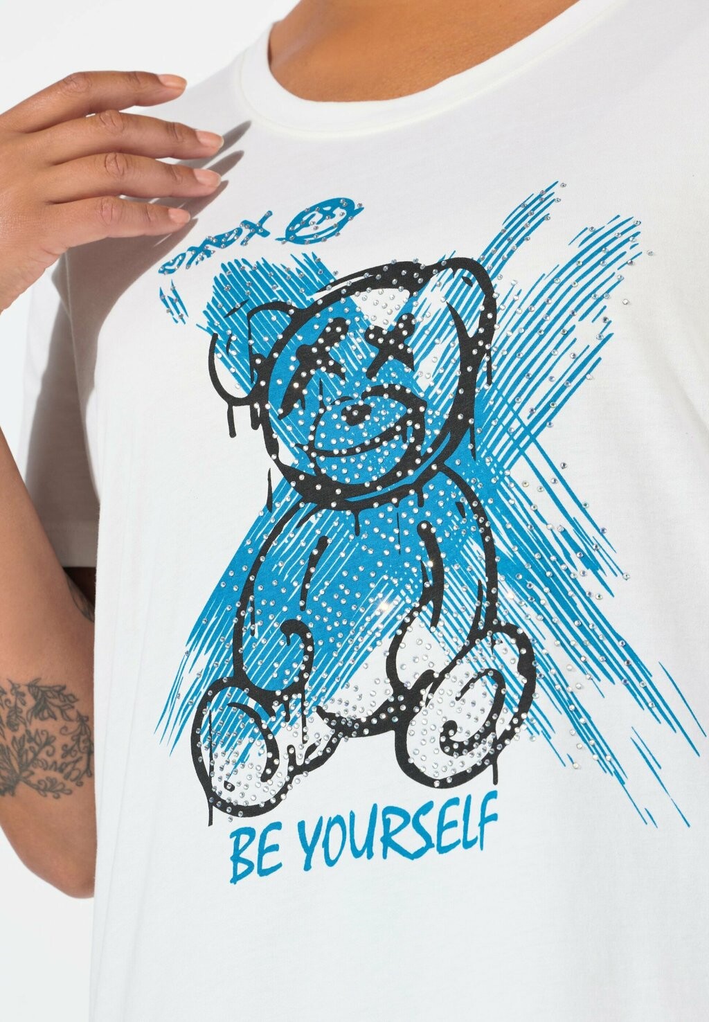 

Футболка с принтом BOXY CUT TEDDY PATTERN HALF SLEEVES Angel of Style, синий