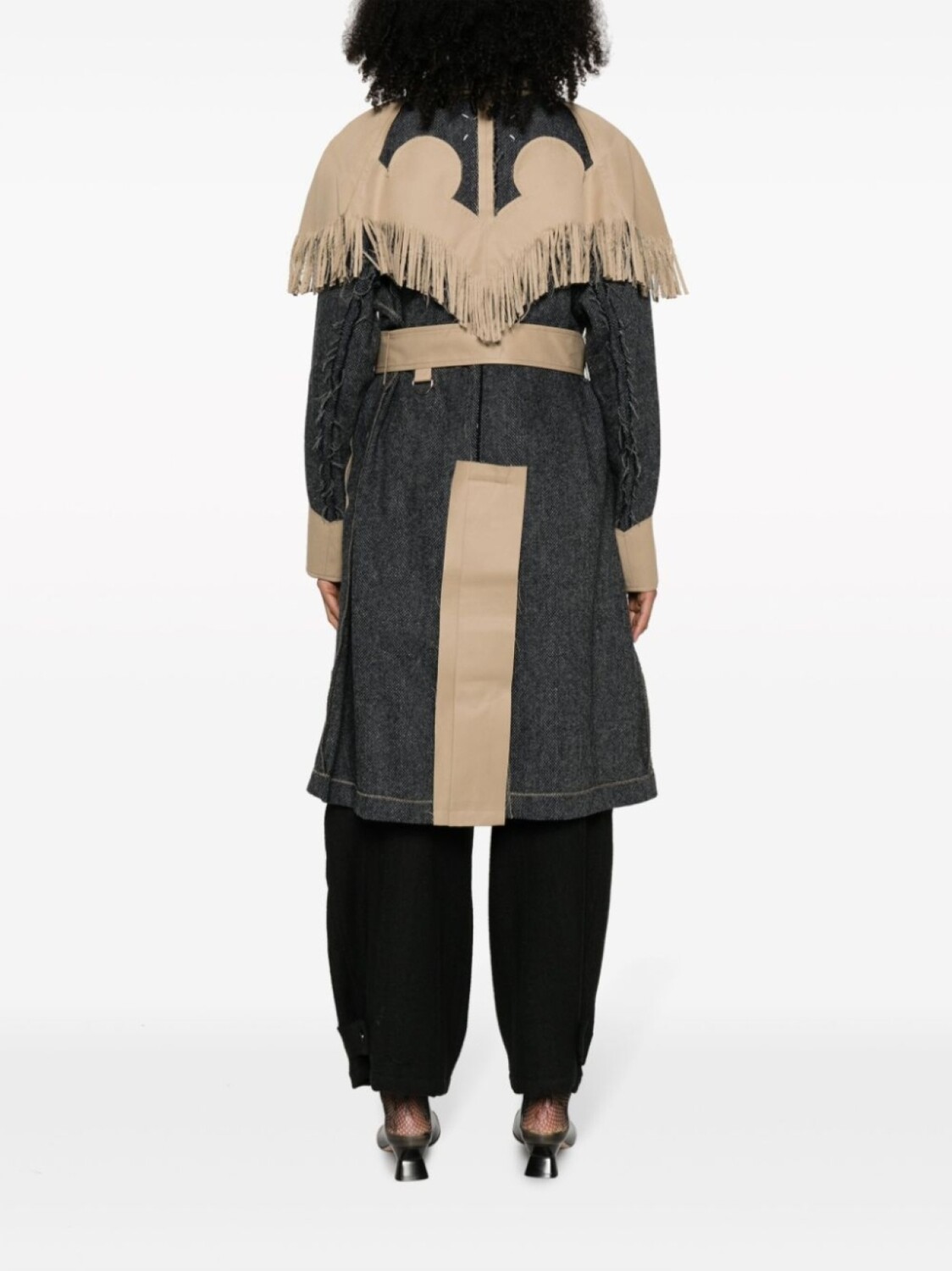 Maison Margiela fringed panelled single-breasted coat, нейтральный цвет — фото 4