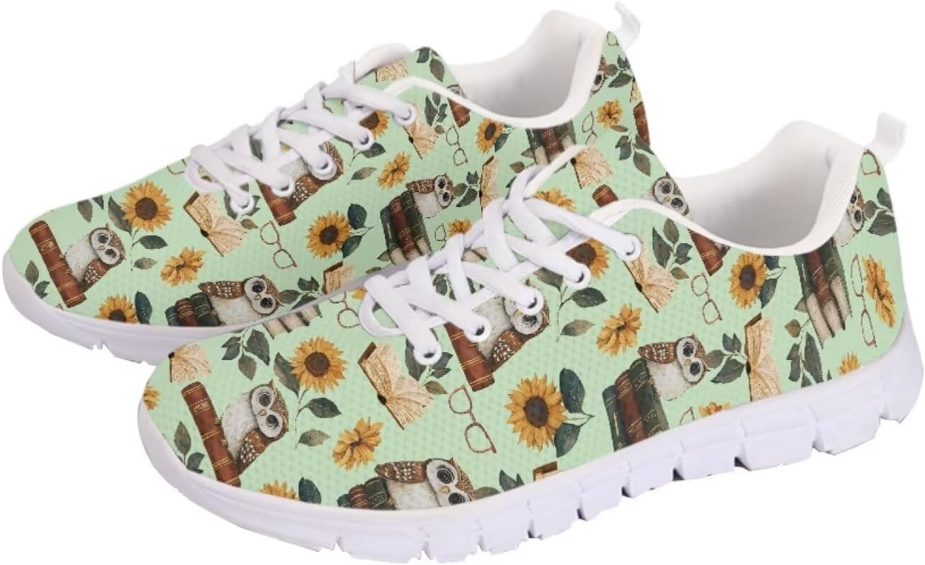 

Кроссовки с американским флагом для прогулок, кроссовки на 4 июля, повседневные беговые кроссовки для фитнеса на День независимости Getelinseng, Owl Books Sunflower