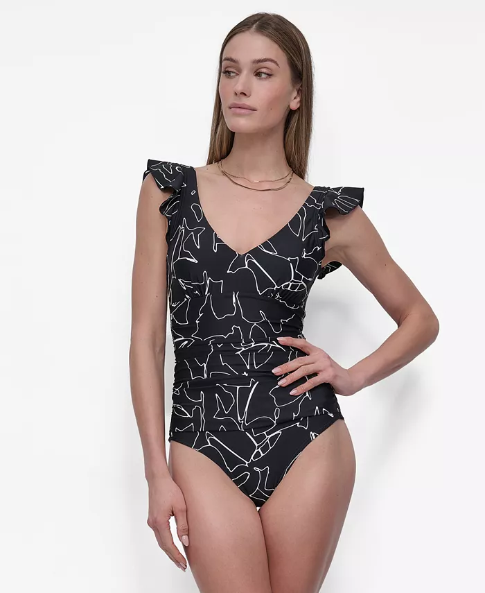 

Женский купальник с рюшами и чашками на косточках DKNY, серый