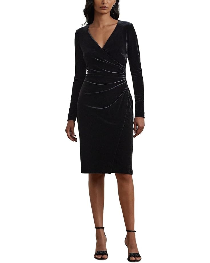 

Платье Lauren Ralph Lauren Stretch Velvet Surplice Dress, цвет Black Velvet
