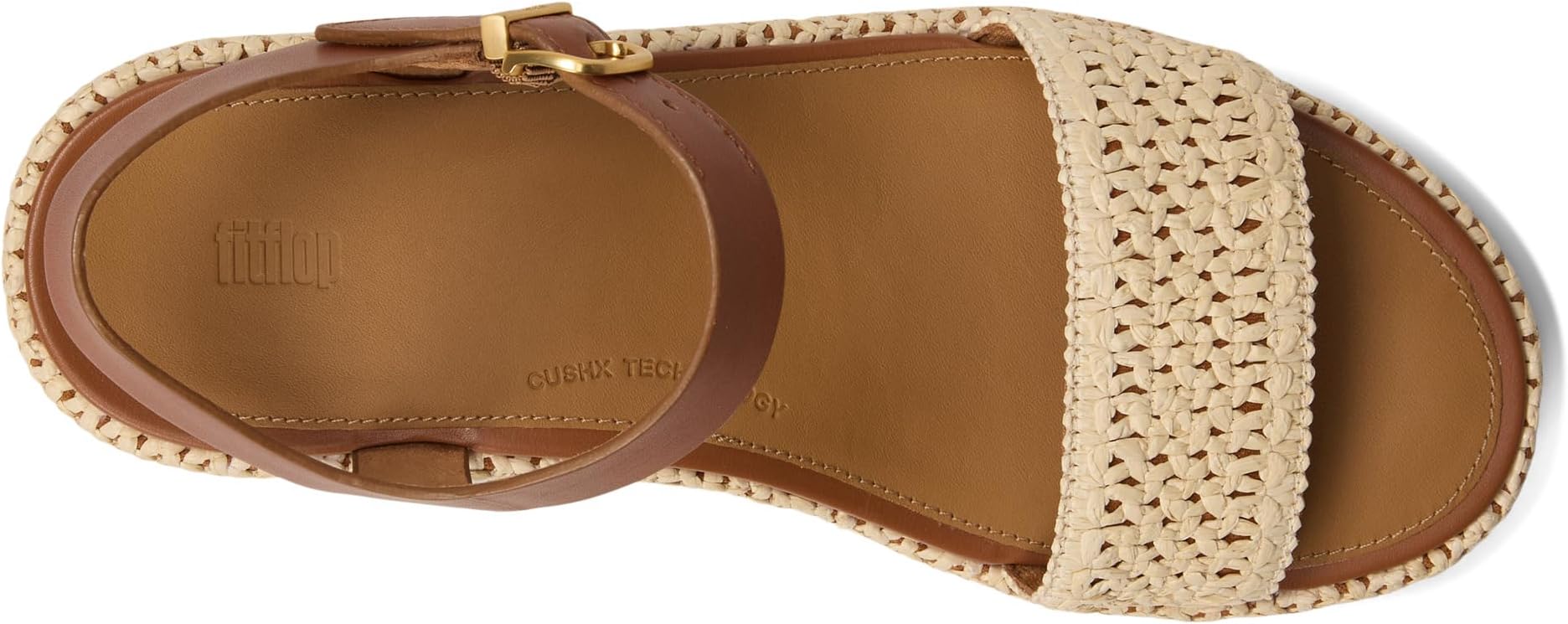Сандалии FitFlop Platfforms Woven Wedge Ankle-Strap Sandals, цвет Deep Tan/Ivory — фото 2