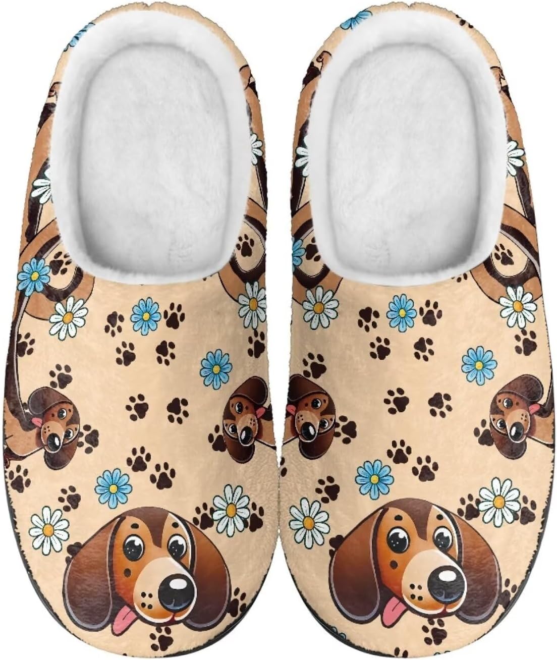 

Мужские и женские плюшевые тапочки для пары, фланелевые теплые мягкие уютные тапочки, домашние тапочки для спальни и улицы, размеры 3-15 Zcfygdx, Puppy Pattern Flower Print