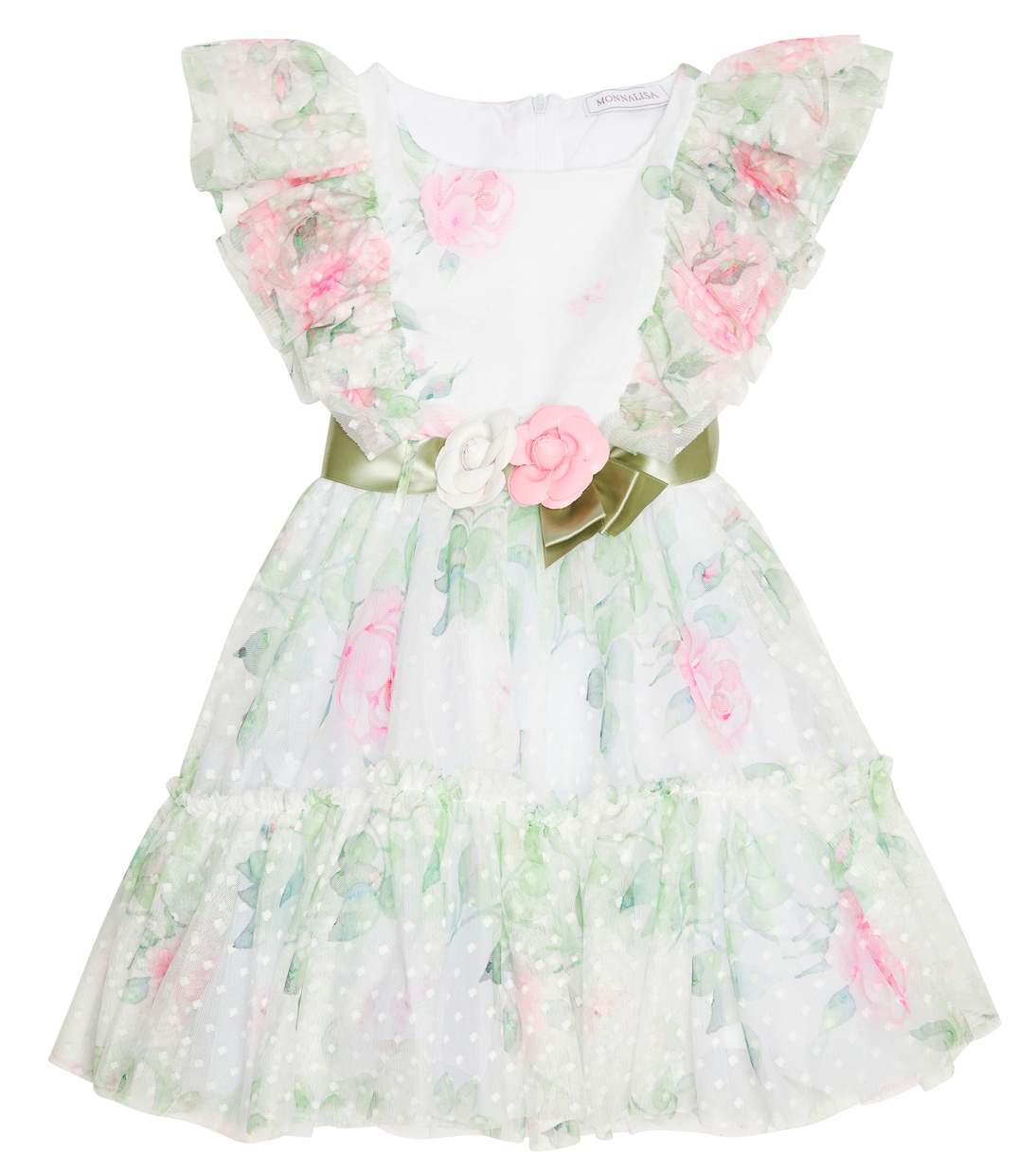 

Платье из тюля с принтом роз Monnalisa, Bianco