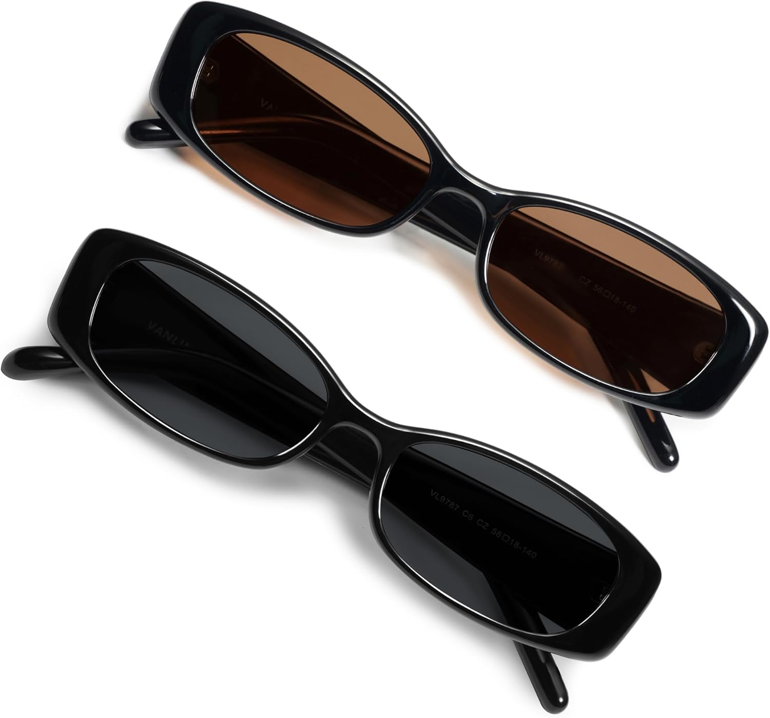 

Модные маленькие поляризованные прямоугольные солнцезащитные очки VANLINKER для женщин и мужчин в стиле ретро 90-х VL9787, 2 Pack Black Frame Brown Lens+ Black Frame Grey Lens