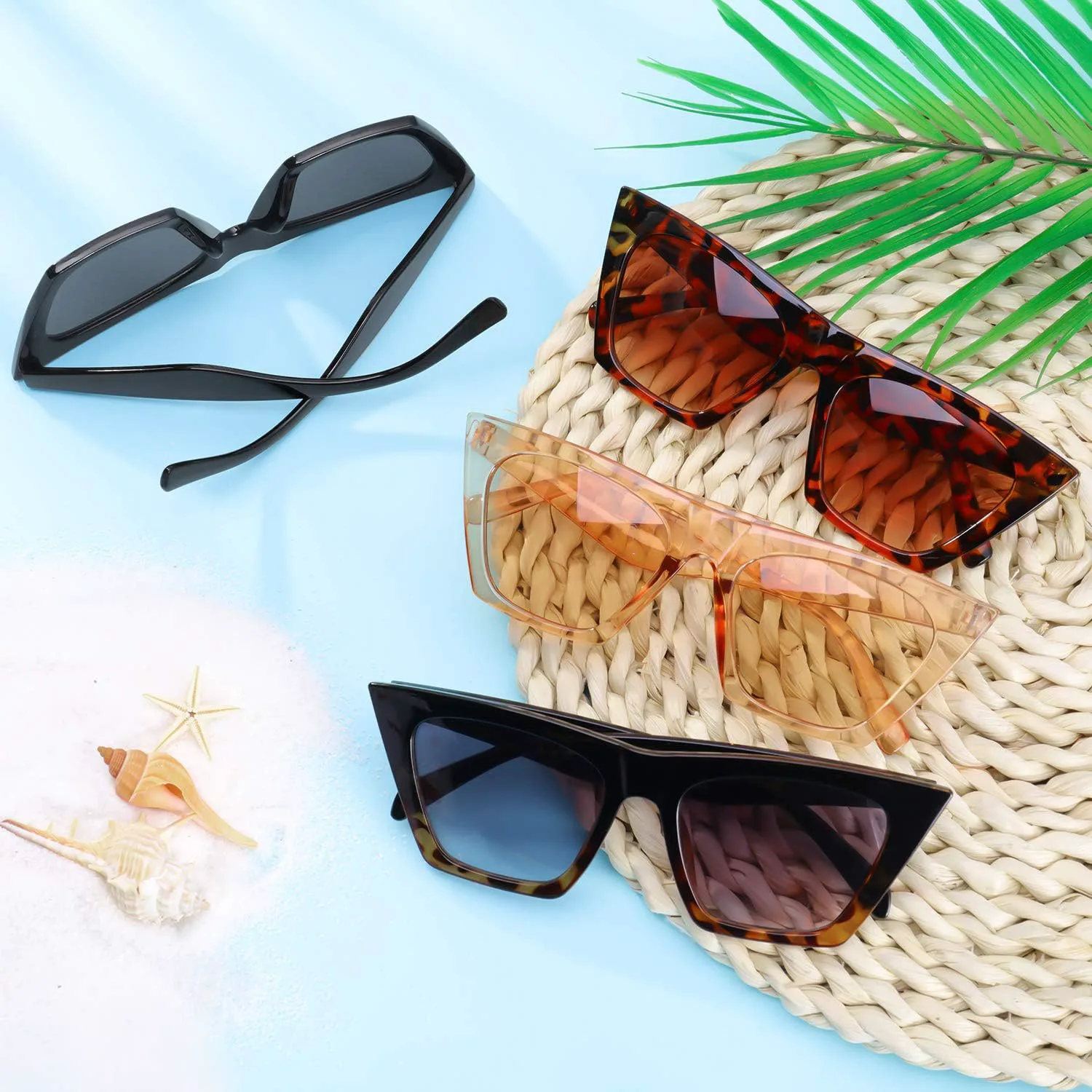 

Набор из 4 солнцезащитных очков Weewooday «Кошачий глаз» для женщин, ретро, ​​большие квадратные, винтажные, классические, стильные (яркие цвета), Vivid Color