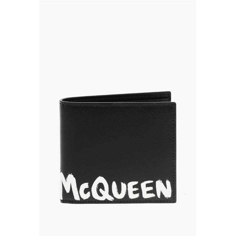 

Кожаный складной кошелек с напечатанным логотипом Alexander McQueen, черный