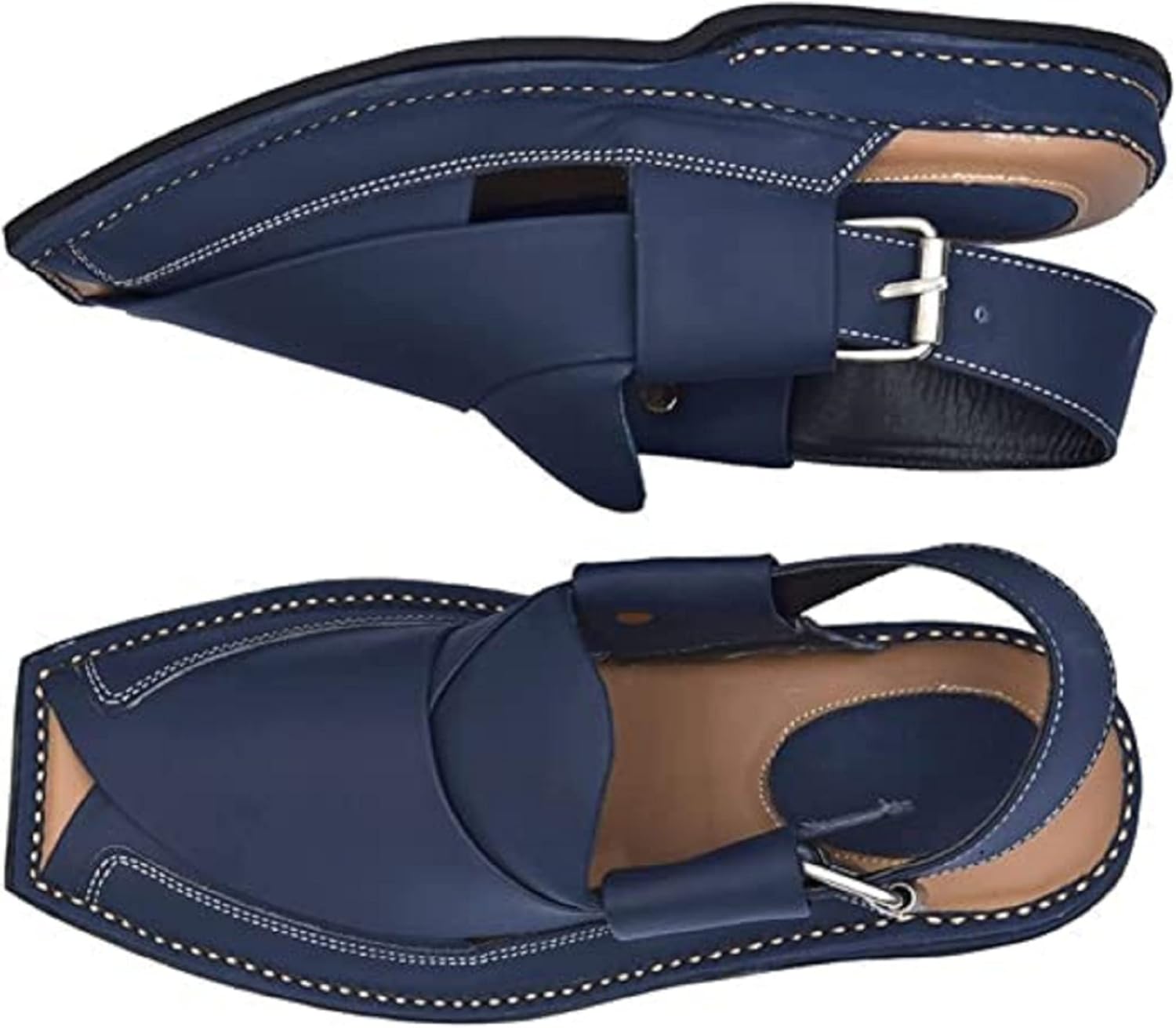 Мужские сандалии ручной работы с двойной подошвой из коровьей кожи - настоящие кожаные летние сандалии Peshawri для мужчин Classic Jackets, синий — фото 4