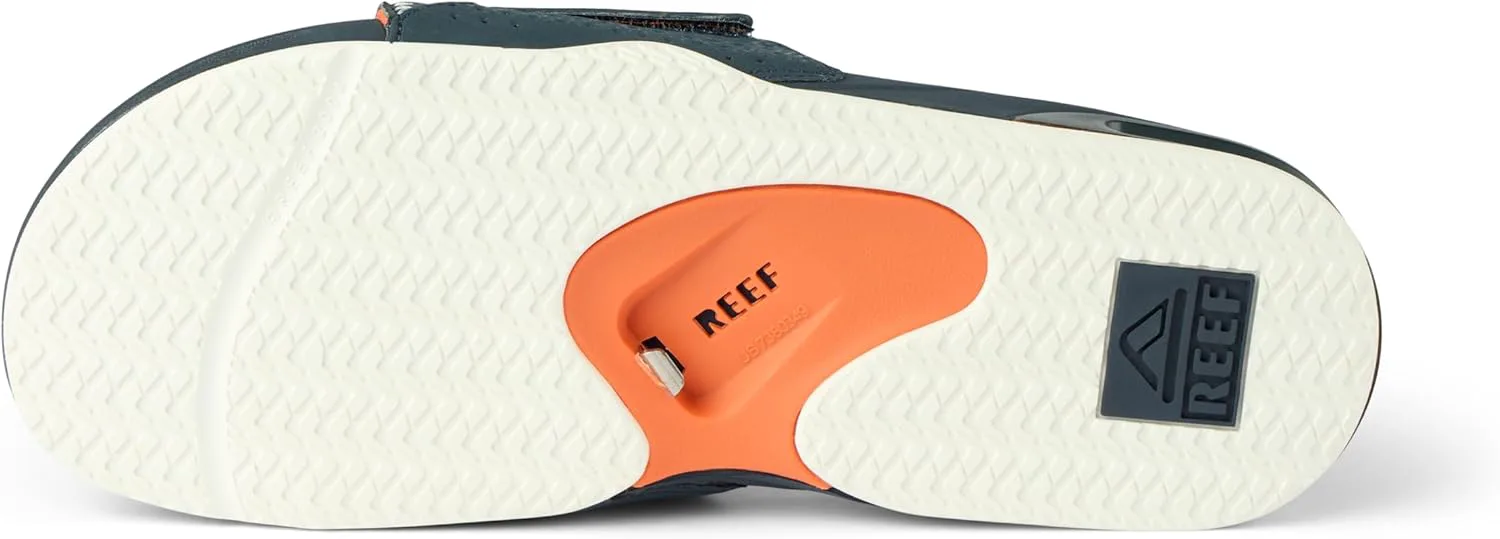 Мужские сандалии REEF Fanning Slide с открывалкой для бутылок, поддержкой свода стопы, прочной подошвой, водостойкие, темно-синий/оранжевый/белый — фото 3