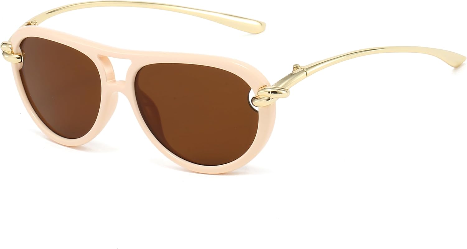 

Солнцезащитные очки Long Keeper Pilot для женщин и мужчин, ретро-очки с овальной двойной перемычкой, винтажные солнцезащитные очки 70-х годов, защита от УФ-излучения UV400, Beige Brown