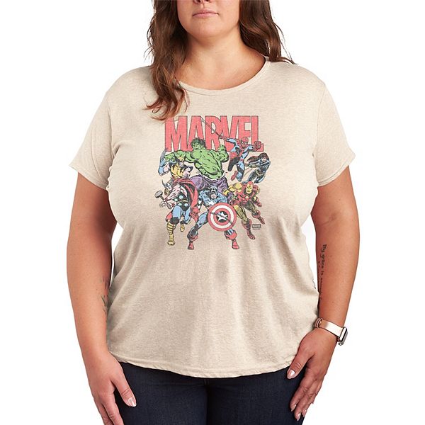 

Футболка Plus size с комиксным принтом в винтажном стиле Marvel, Beige