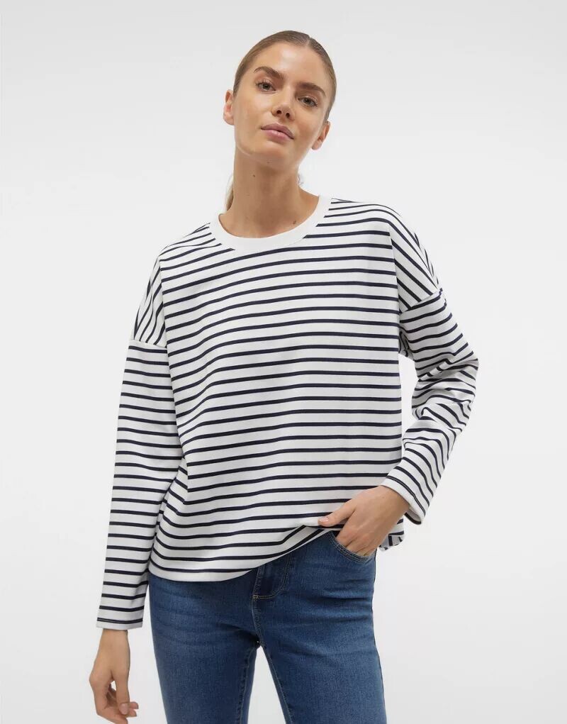 

Vero Moda темно-синий полосатый трикотажный топ с длинными рукавами реглан