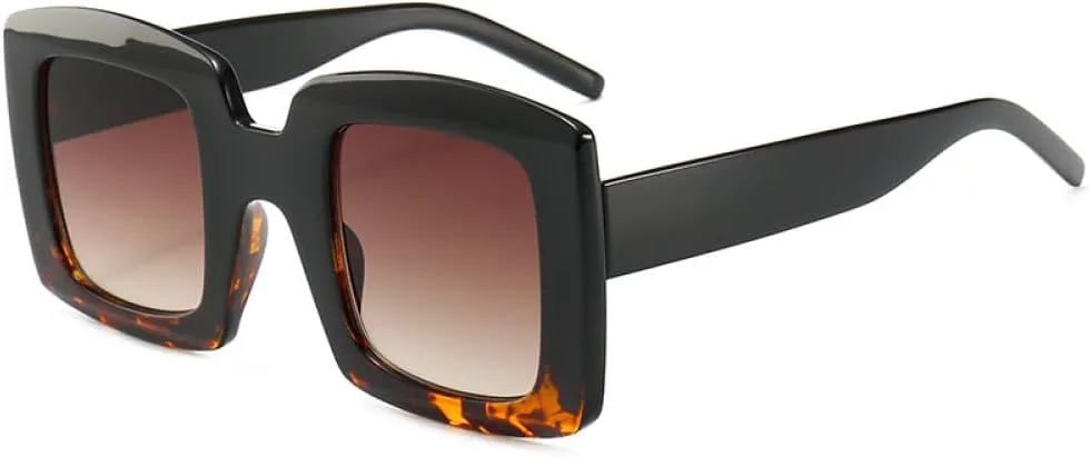 

Крупные квадратные солнцезащитные очки для женщин, красные и зеленые, винтажные женские солнцезащитные очки, очки с защитой от УФ-излучения UV400 MTZJH, Black Leopard