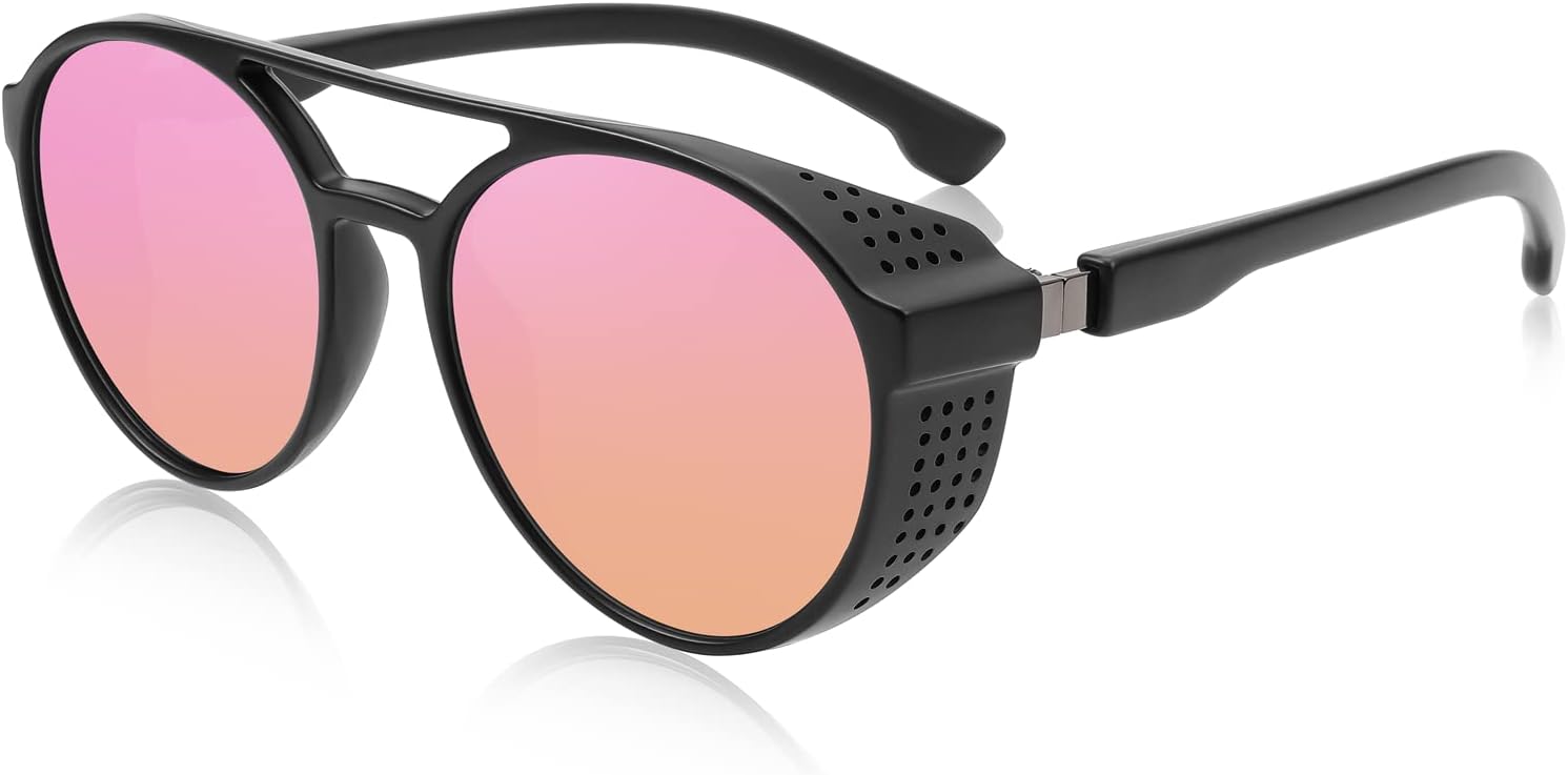 

Классические солнцезащитные очки FEISEDY в стиле стимпанк для мужчин и женщин, ретро-круглые готические очки с защитой от УФ-излучения UV400, модель B2957, Pink Mirror Lens