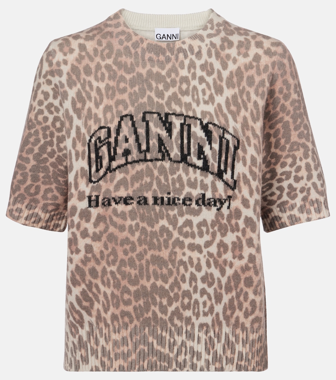 

Верх с леопардовым принтом и логотипом из смесовой шерсти Ganni, Leopard