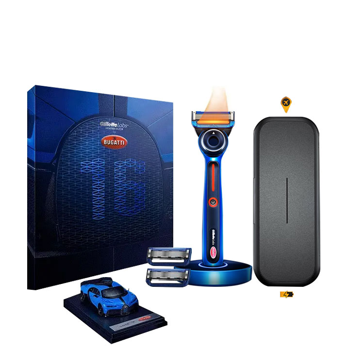 

Бритвы Bugatti Collaboration с термопереносом Gillette, Bugatti Co-Branded Heated Shaver + Travel Charging Case