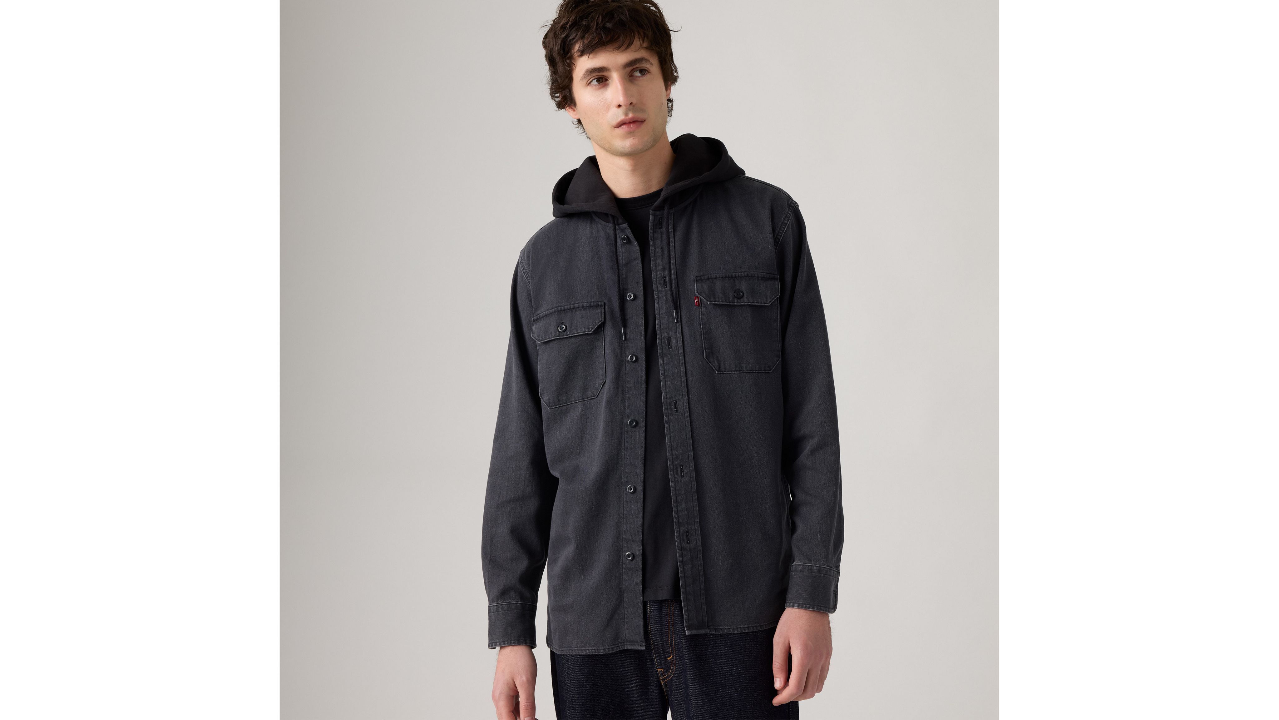 

Классическая рабочая рубашка с капюшоном Levi's, Abner Washed Black - Black