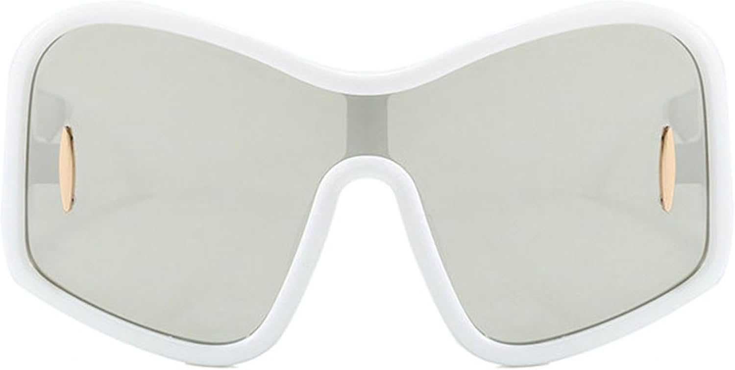 

Willochra Модные солнцезащитные очки большого размера для женщин и мужчин, большие тонированные очки в стиле фанк с обтекаемой формой, очки для отдыха после катания на лыжах, стильные оттенки, White Silver