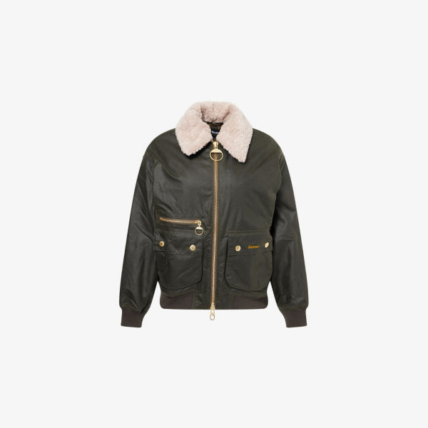 

Макси куртка из вощеного хлопка с воротником из искусственного меха Barbour, цвет archive olive