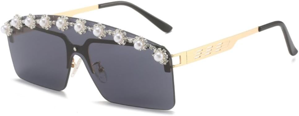 

Женские солнцезащитные очки без оправы с жемчужным блеском, однокомпонентные, с защитой от УФ-излучения UV400, винтажные, с градиентным переходом цвета, декоративные, для вечеринок LANGSER, C1