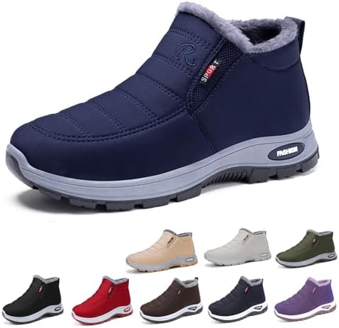 

Теплые ботинки для женщин и мужчин, ботильоны без шнурков, рождественские ботинки со снеговиками, пушистые, нескользящие, утепленные, с удобной подошвой Generic, синий