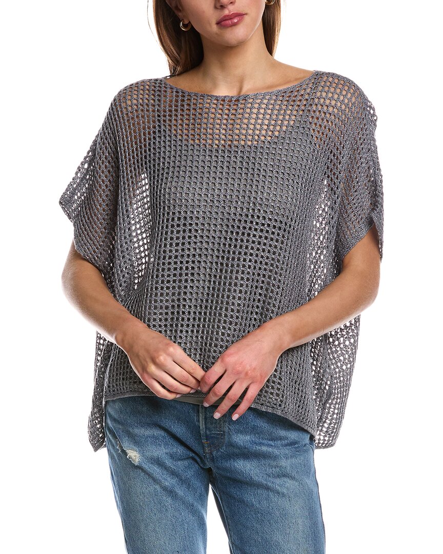 

Льняной свитер EILEEN FISHER с воротником-лодочкой и рукавами-крылышками, серый