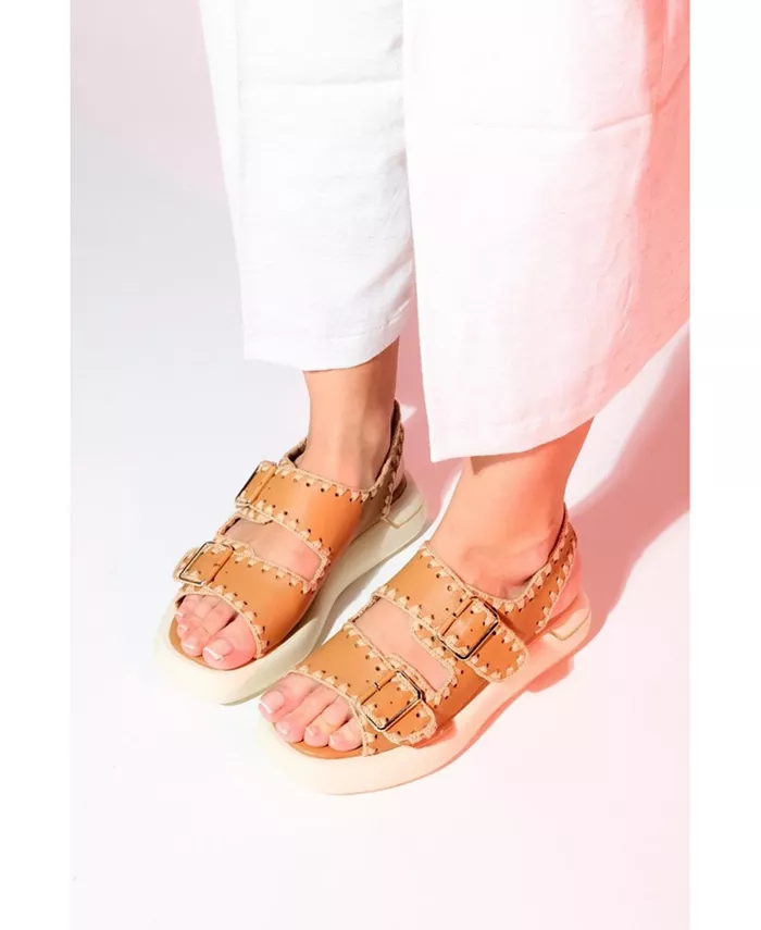 Сандалии Douro с кожаными переплетенными ремешками (женские) Forever & Always Shoes, коричневый — фото 3